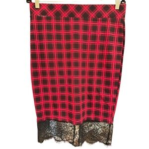 Torrid- Checked black and red skirt with lace